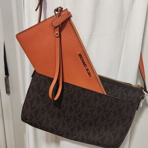 Michael Kors Dual-Tone Crossbody Bag in Brown and Orange